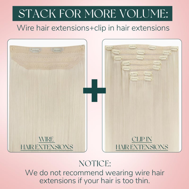 Easyouth Wire Hair Extensions Blonde Invisible Wire Hair Extensions Real Human Hair White Blonde Transparent Fish Line Hair Extension Real Human Hair Easy to Install 18 Inch 80g - Image 5